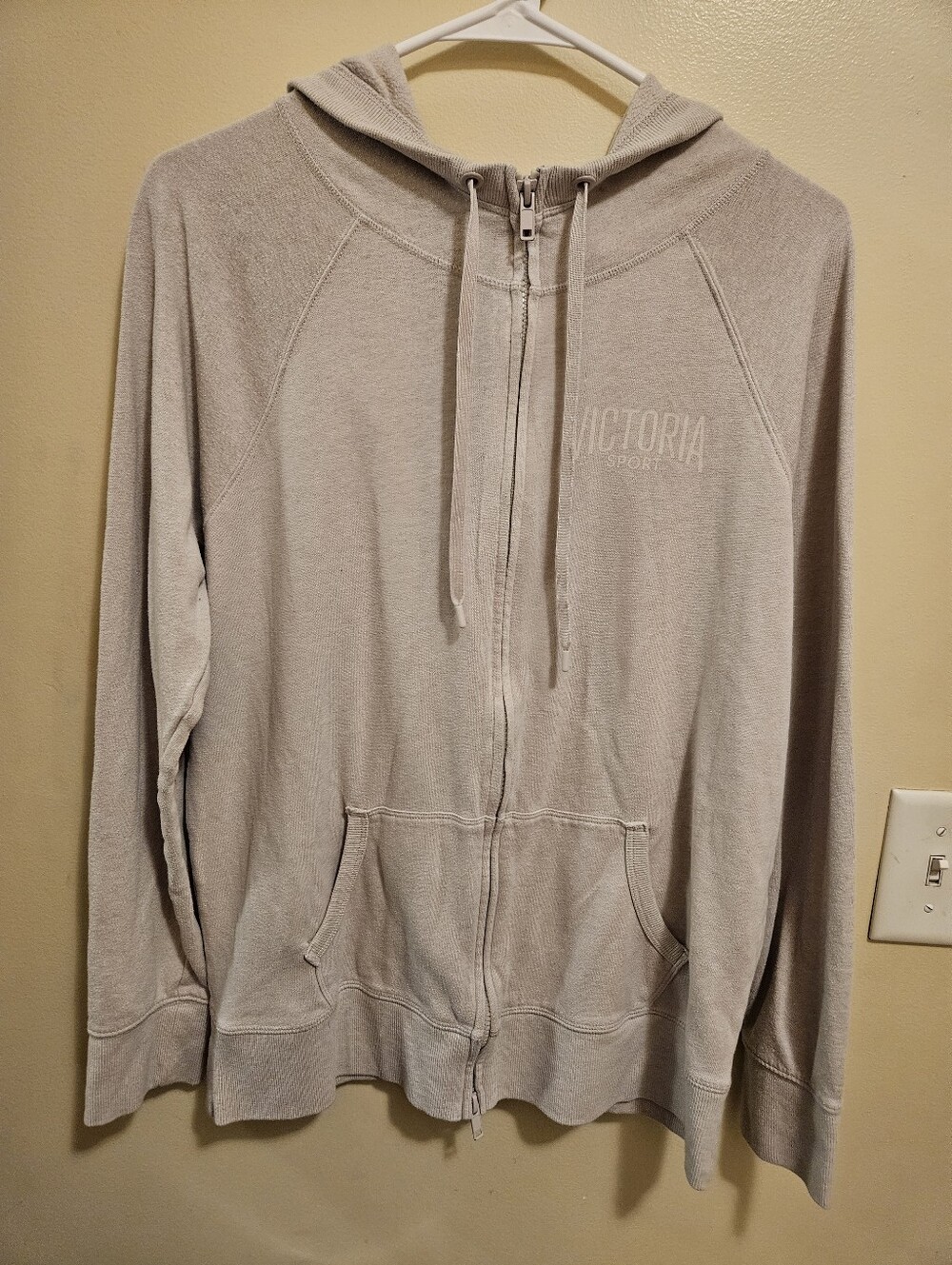 Victoria Sport/Victoria Secret; full-zip hoodie; light Taupe/Gray color; large - Picture 2 of 13